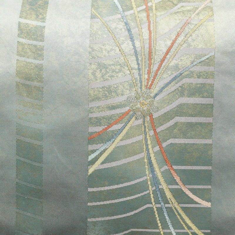 名古屋帯 太鼓柄 正絹 幾何学柄・抽象柄 名古屋仕立て 箔 金糸 帯 青・紺_画像2