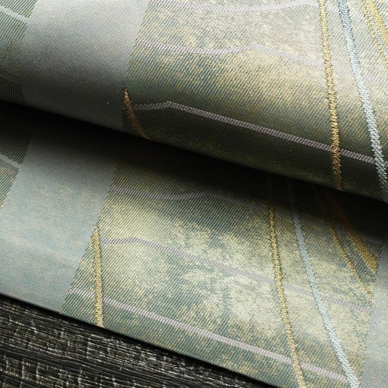 名古屋帯 太鼓柄 正絹 幾何学柄・抽象柄 名古屋仕立て 箔 金糸 帯 青・紺_画像7