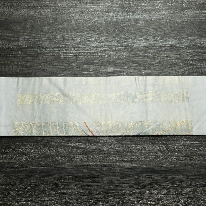 名古屋帯 太鼓柄 正絹 幾何学柄・抽象柄 名古屋仕立て 箔 金糸 帯 青・紺_画像12