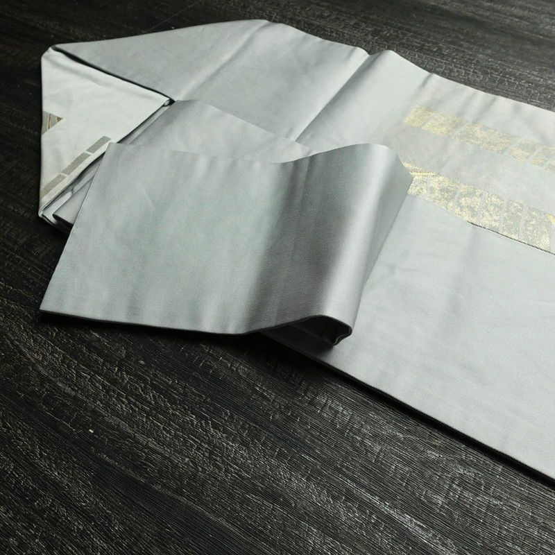 名古屋帯 太鼓柄 正絹 幾何学柄・抽象柄 名古屋仕立て 箔 金糸 帯 青・紺_画像21