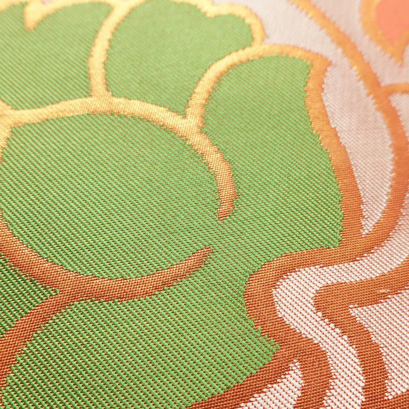 名古屋帯 全通柄 正絹 木の葉・植物柄 名古屋仕立て 箔 帯 橙_画像4