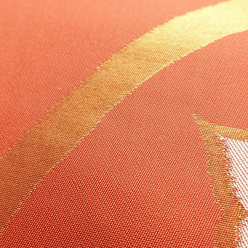 名古屋帯 全通柄 正絹 木の葉・植物柄 名古屋仕立て 箔 帯 橙_画像6