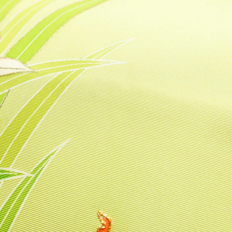 名古屋帯 太鼓柄 良品 金駒刺繍 正絹 花柄 名古屋仕立て 金彩 帯 緑・うぐいす色_画像5