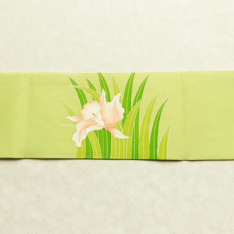 名古屋帯 太鼓柄 良品 金駒刺繍 正絹 花柄 名古屋仕立て 金彩 帯 緑・うぐいす色_画像15