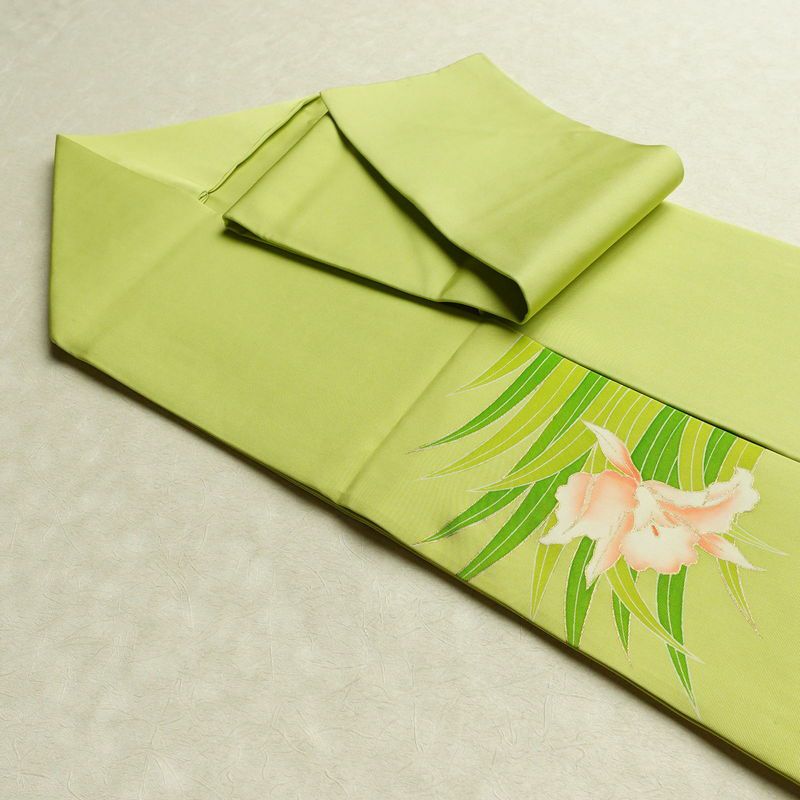 名古屋帯 太鼓柄 良品 金駒刺繍 正絹 花柄 名古屋仕立て 金彩 帯 緑・うぐいす色_画像21