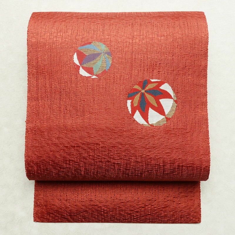 名古屋帯 太鼓柄 美品 正絹 名古屋仕立て 鞠 帯 ピンク_画像1