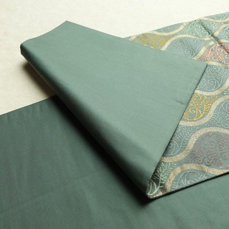 袋帯 六通柄 フォーマル用 正絹 流水・波柄 立涌 帯 緑・うぐいす色_画像10