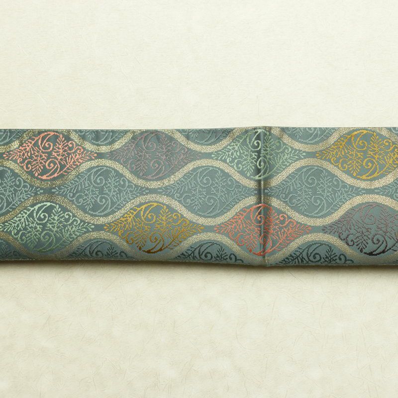 袋帯 六通柄 フォーマル用 正絹 流水・波柄 立涌 帯 緑・うぐいす色_画像16