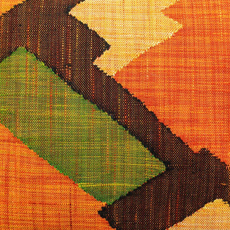 名古屋帯 紬地 六通柄 美品 正絹 幾何学柄・抽象柄 松葉仕立て 帯 橙_画像2