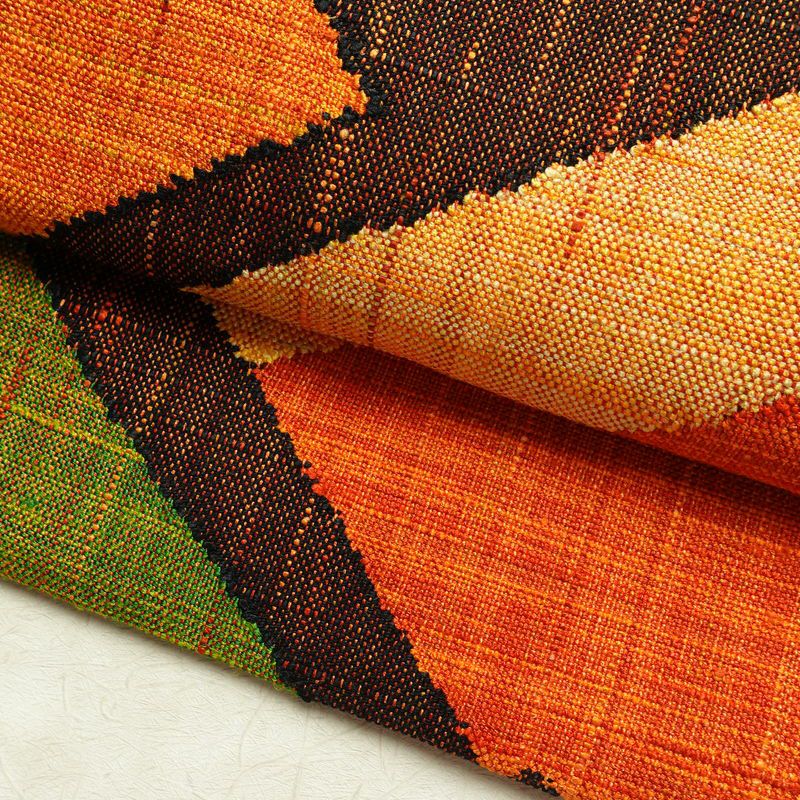 名古屋帯 紬地 六通柄 美品 正絹 幾何学柄・抽象柄 松葉仕立て 帯 橙_画像7