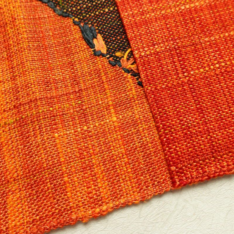 名古屋帯 紬地 六通柄 美品 正絹 幾何学柄・抽象柄 松葉仕立て 帯 橙_画像17