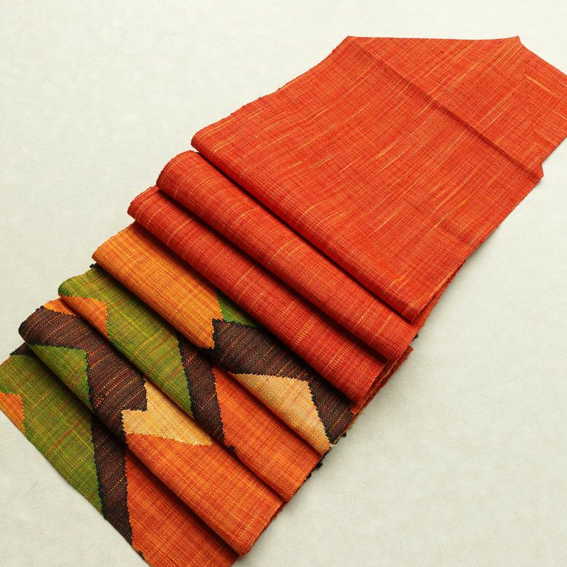 名古屋帯 紬地 六通柄 美品 正絹 幾何学柄・抽象柄 松葉仕立て 帯 橙_画像20