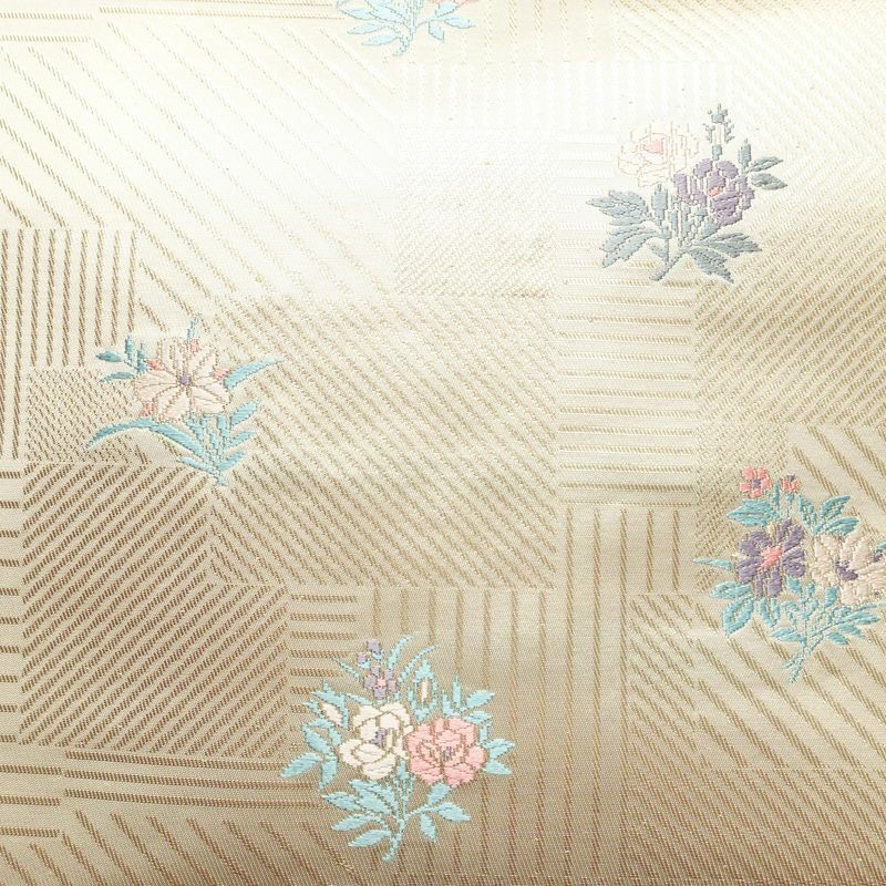 名古屋帯 六通柄 良品 正絹 花柄 名古屋仕立て 箔 帯 ピンク_画像2