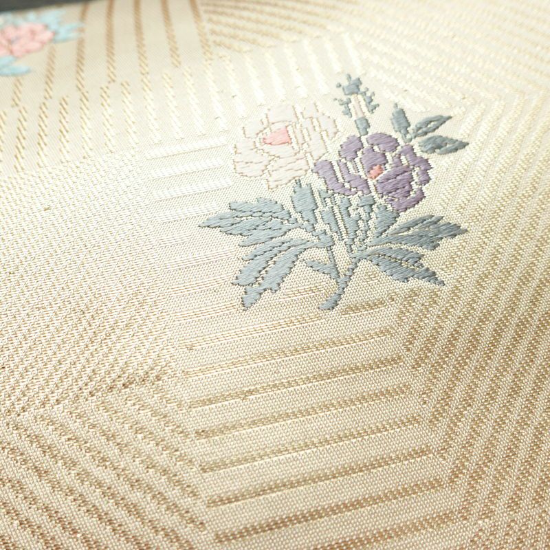名古屋帯 六通柄 良品 正絹 花柄 名古屋仕立て 箔 帯 ピンク_画像4