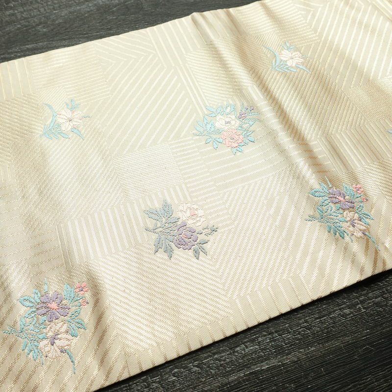 名古屋帯 六通柄 良品 正絹 花柄 名古屋仕立て 箔 帯 ピンク_画像8