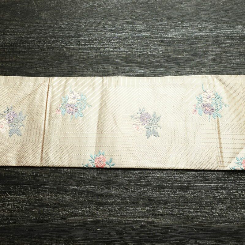 名古屋帯 六通柄 良品 正絹 花柄 名古屋仕立て 箔 帯 ピンク_画像11