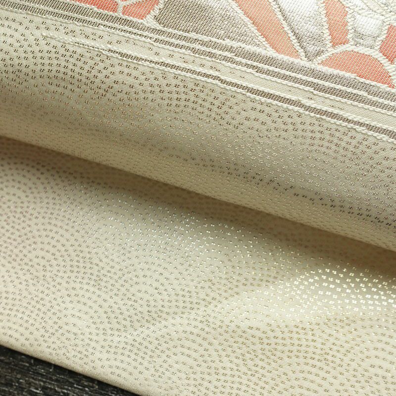 名古屋帯 やまとオリジナル パール箔 太鼓柄 正絹 古典柄 名古屋仕立て 箔 銀糸 帯 白_画像7