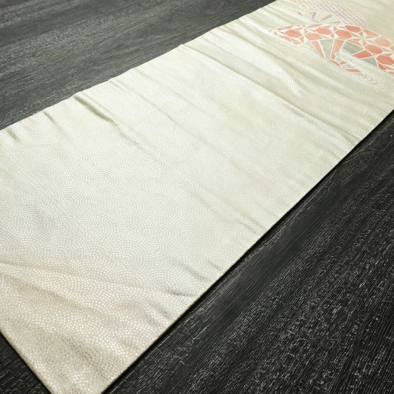 名古屋帯 やまとオリジナル パール箔 太鼓柄 正絹 古典柄 名古屋仕立て 箔 銀糸 帯 白_画像8