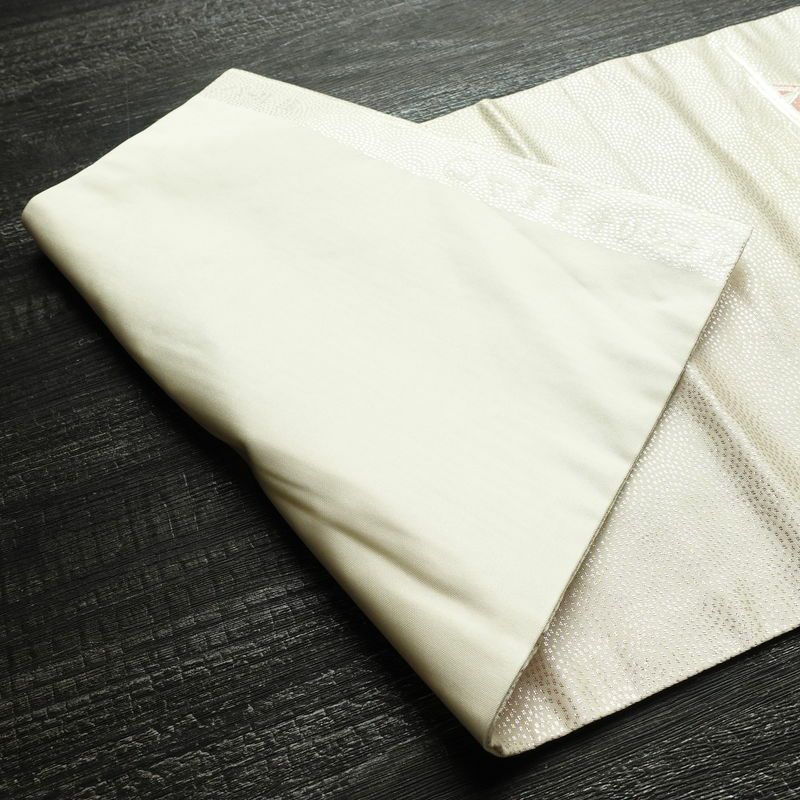 名古屋帯 やまとオリジナル パール箔 太鼓柄 正絹 古典柄 名古屋仕立て 箔 銀糸 帯 白_画像9