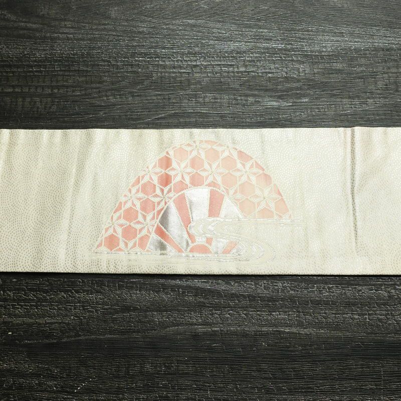 名古屋帯 やまとオリジナル パール箔 太鼓柄 正絹 古典柄 名古屋仕立て 箔 銀糸 帯 白_画像14