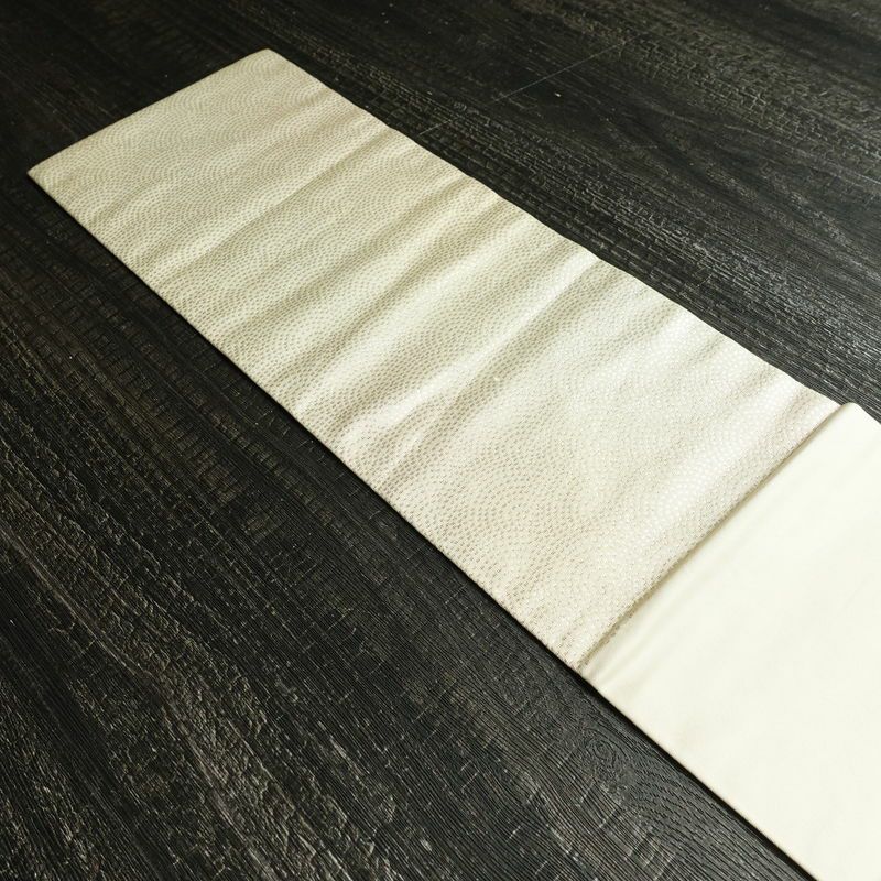 名古屋帯 やまとオリジナル パール箔 太鼓柄 正絹 古典柄 名古屋仕立て 箔 銀糸 帯 白_画像15