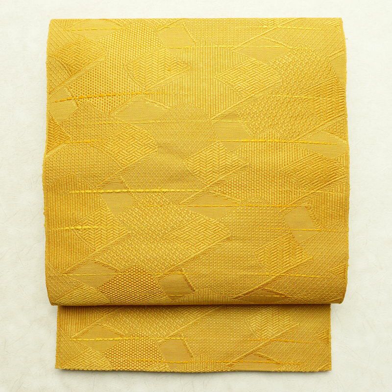 名古屋帯 全通柄 正絹 古典柄 松葉仕立て 帯 黄・黄土色_画像1