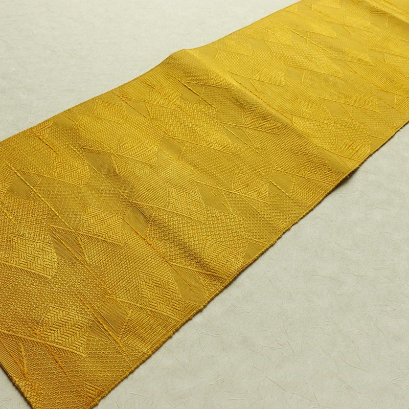 名古屋帯 全通柄 正絹 古典柄 松葉仕立て 帯 黄・黄土色_画像8