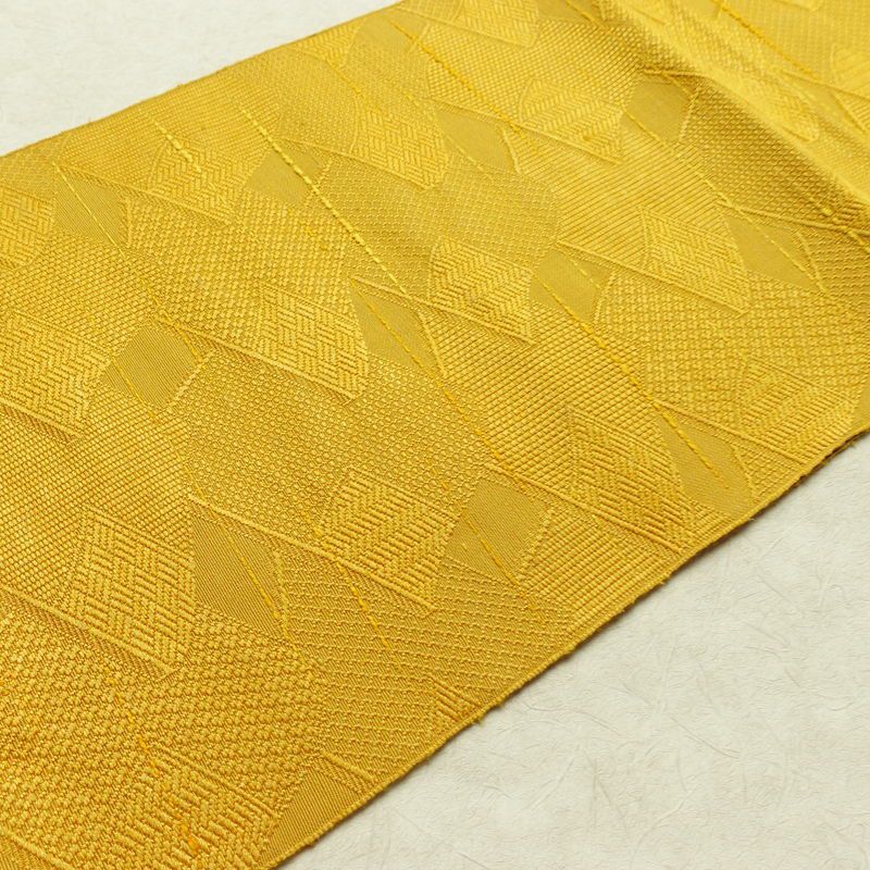 名古屋帯 全通柄 正絹 古典柄 松葉仕立て 帯 黄・黄土色_画像11