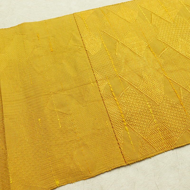 名古屋帯 全通柄 正絹 古典柄 松葉仕立て 帯 黄・黄土色_画像15