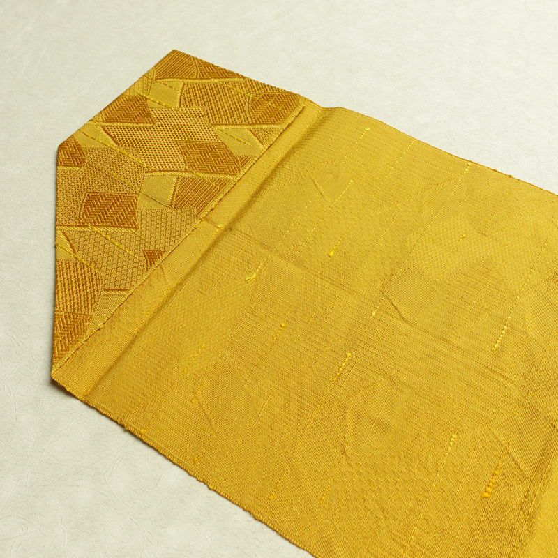 名古屋帯 全通柄 正絹 古典柄 松葉仕立て 帯 黄・黄土色_画像17