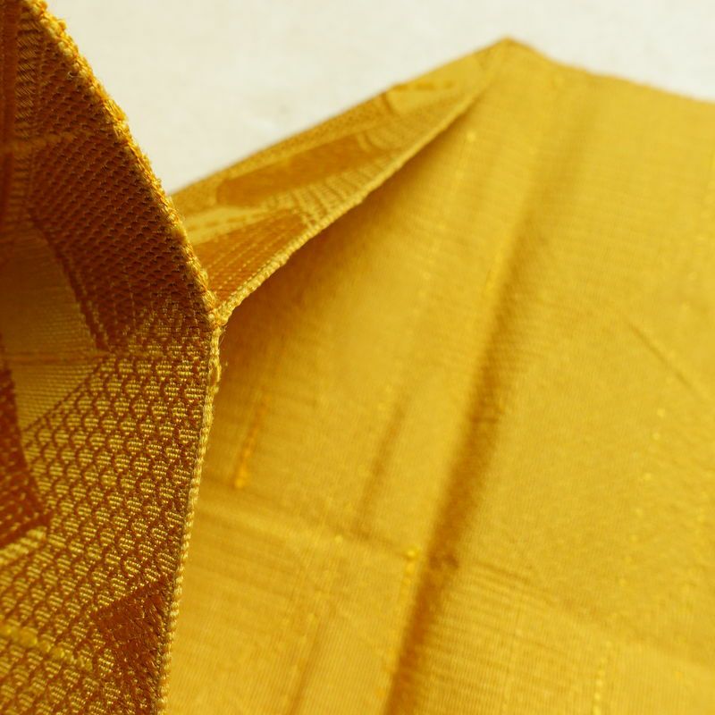 名古屋帯 全通柄 正絹 古典柄 松葉仕立て 帯 黄・黄土色_画像18