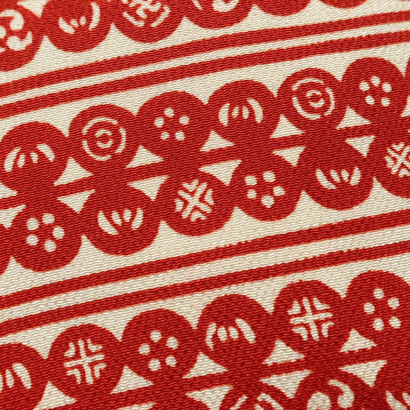 名古屋帯 全通柄 良品 縮緬 正絹 縞柄・線柄 名古屋仕立て 帯 赤・朱_画像3