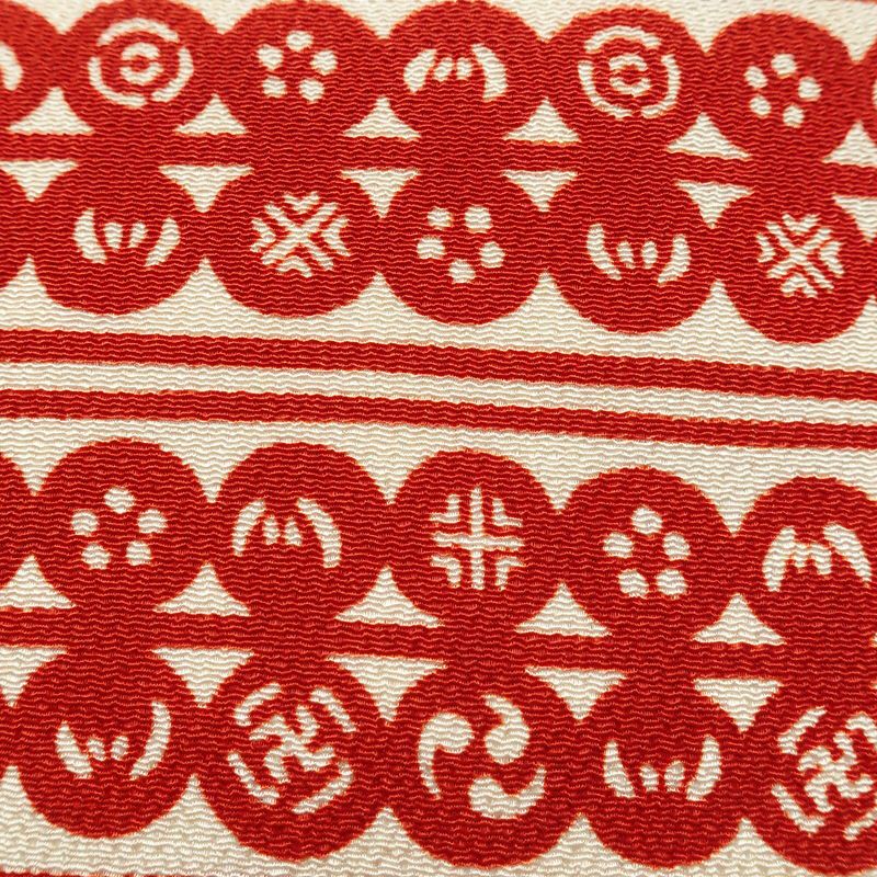 名古屋帯 全通柄 良品 縮緬 正絹 縞柄・線柄 名古屋仕立て 帯 赤・朱_画像4