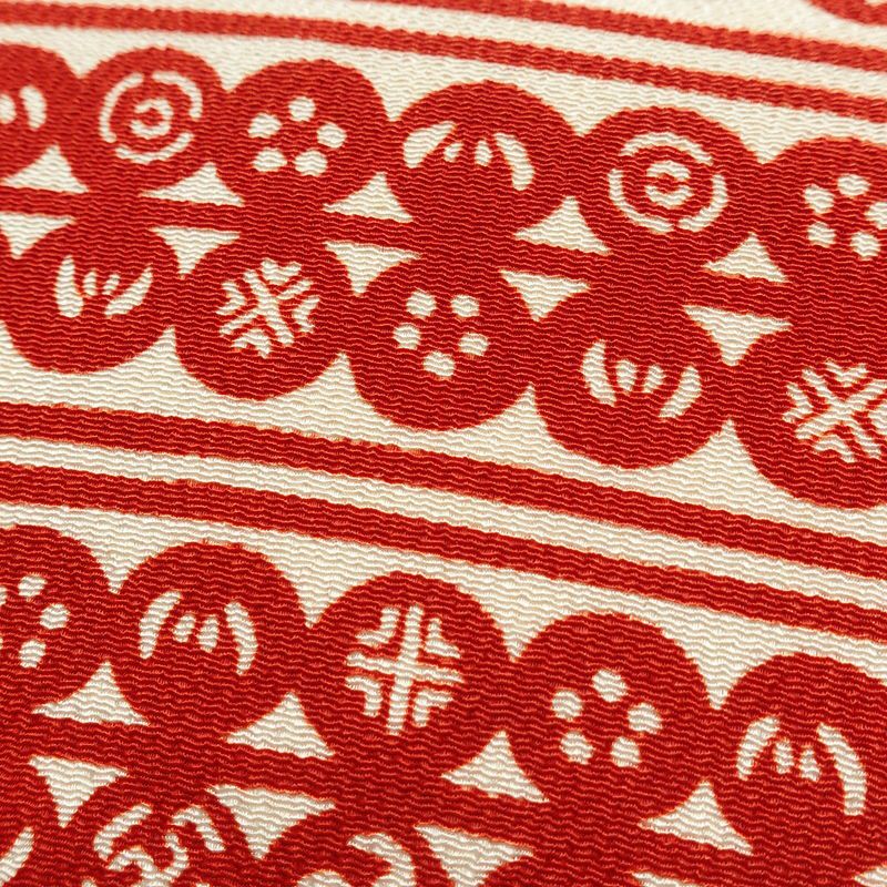 名古屋帯 全通柄 良品 縮緬 正絹 縞柄・線柄 名古屋仕立て 帯 赤・朱_画像5