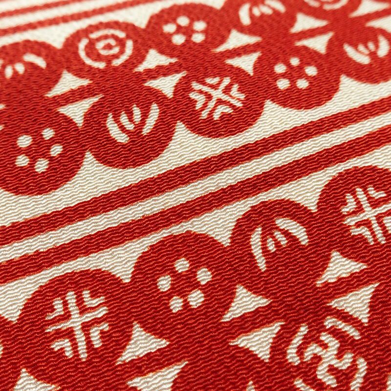 名古屋帯 全通柄 良品 縮緬 正絹 縞柄・線柄 名古屋仕立て 帯 赤・朱_画像6