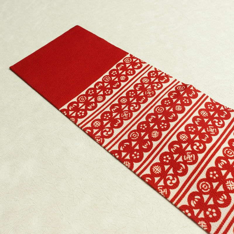 名古屋帯 全通柄 良品 縮緬 正絹 縞柄・線柄 名古屋仕立て 帯 赤・朱_画像16