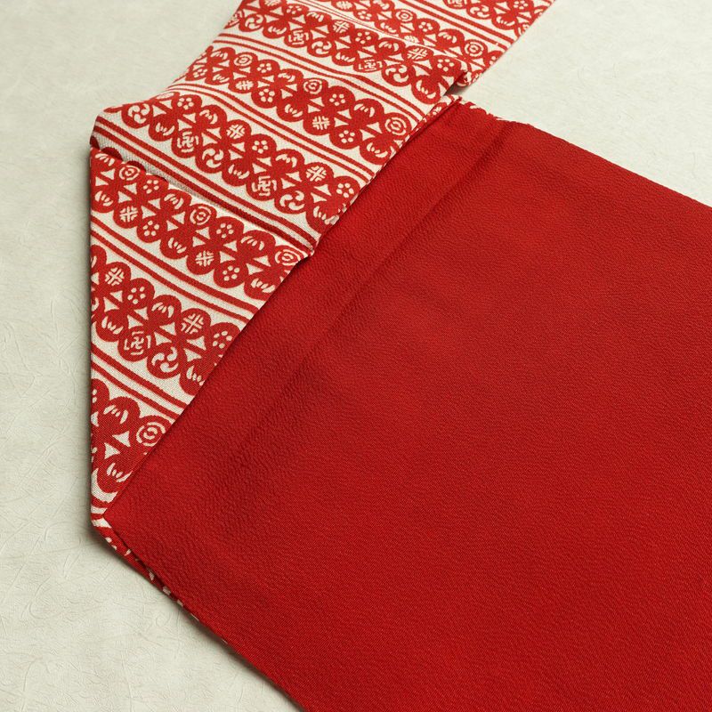 名古屋帯 全通柄 良品 縮緬 正絹 縞柄・線柄 名古屋仕立て 帯 赤・朱_画像19