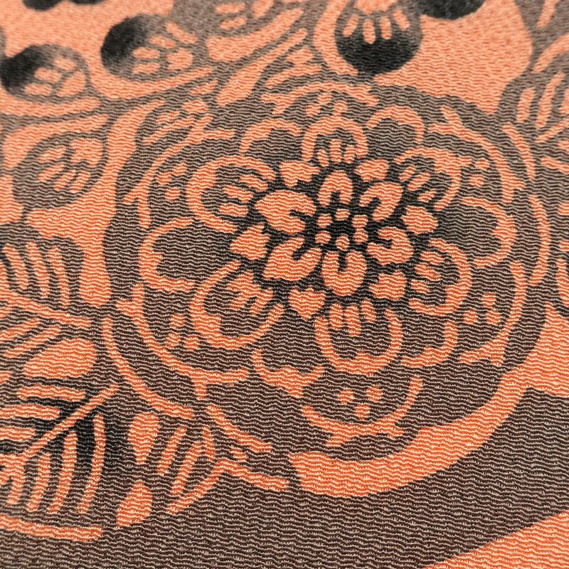 名古屋帯 草木手染 太鼓柄 縮緬 正絹 花柄 通し仕立て 帯 紫・藤色_画像3