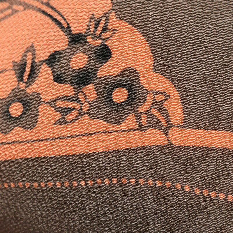 名古屋帯 草木手染 太鼓柄 縮緬 正絹 花柄 通し仕立て 帯 紫・藤色_画像5