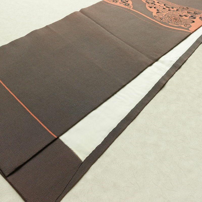 名古屋帯 草木手染 太鼓柄 縮緬 正絹 花柄 通し仕立て 帯 紫・藤色_画像7