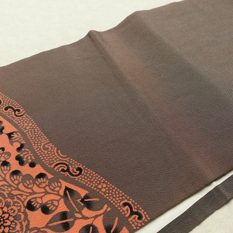 名古屋帯 草木手染 太鼓柄 縮緬 正絹 花柄 通し仕立て 帯 紫・藤色_画像10