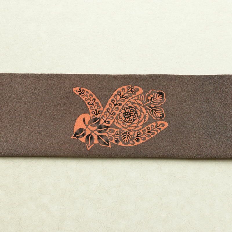 名古屋帯 草木手染 太鼓柄 縮緬 正絹 花柄 通し仕立て 帯 紫・藤色_画像15