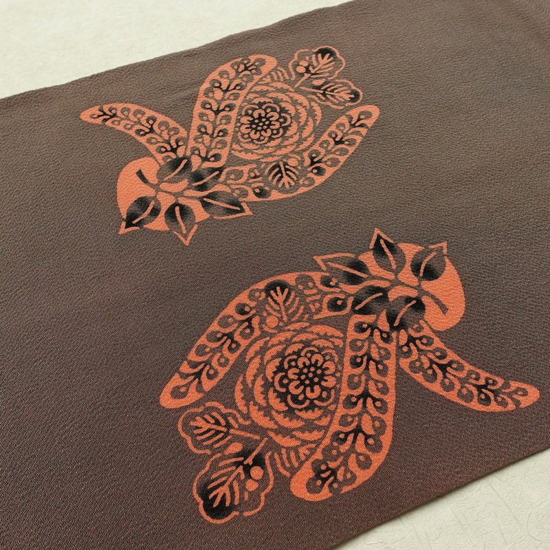 名古屋帯 草木手染 太鼓柄 縮緬 正絹 花柄 通し仕立て 帯 紫・藤色_画像16