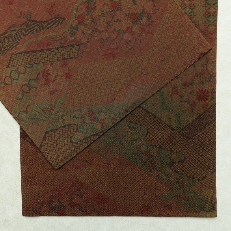 袋帯 全通柄 良品 一般用 正絹 古典柄 帯 茶_画像13