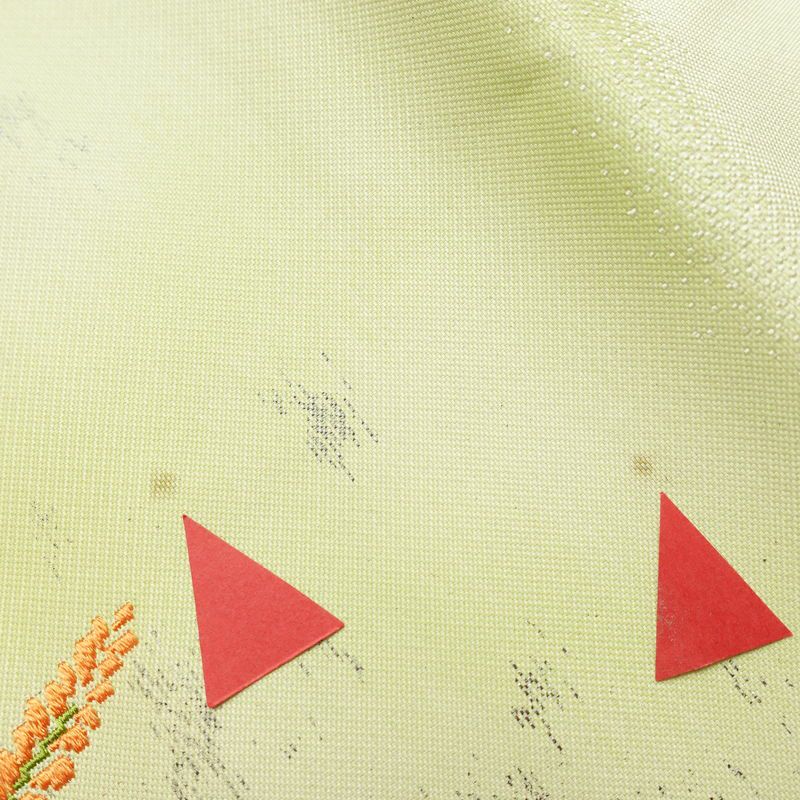 名古屋帯 太鼓柄 正絹 花柄 名古屋仕立て 箔 銀糸 帯 緑・うぐいす色_画像11