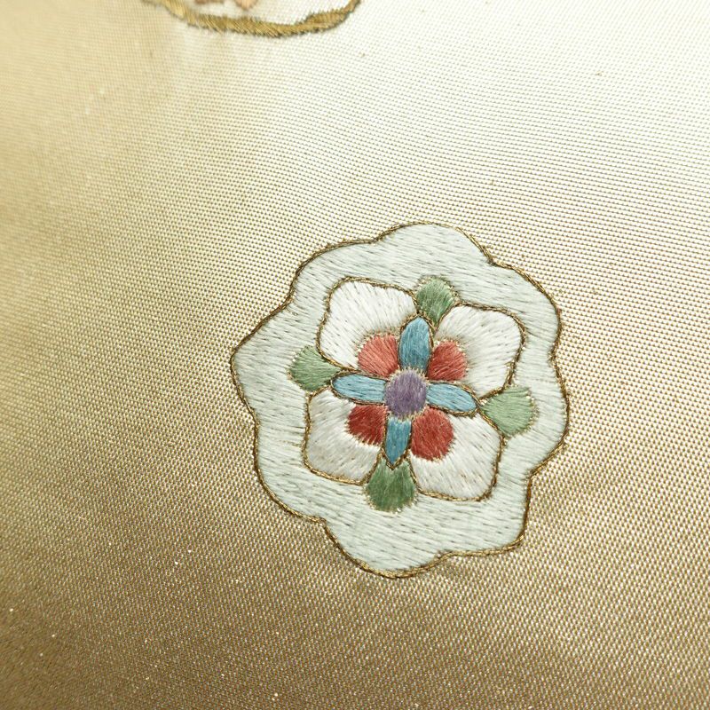 名古屋帯 太鼓柄 正絹 幾何学柄・抽象柄 名古屋仕立て 箔 刺繍 帯 黄・黄土色_画像3