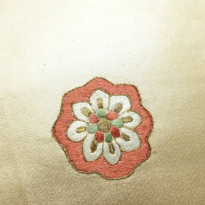 名古屋帯 太鼓柄 正絹 幾何学柄・抽象柄 名古屋仕立て 箔 刺繍 帯 黄・黄土色_画像4