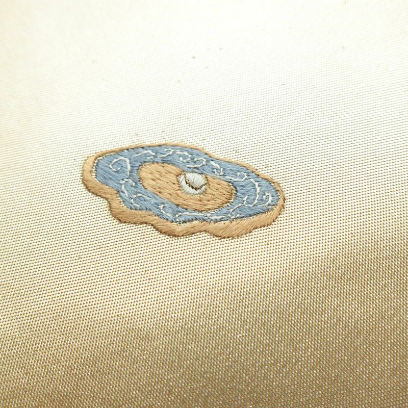 名古屋帯 太鼓柄 正絹 幾何学柄・抽象柄 名古屋仕立て 箔 刺繍 帯 黄・黄土色_画像8