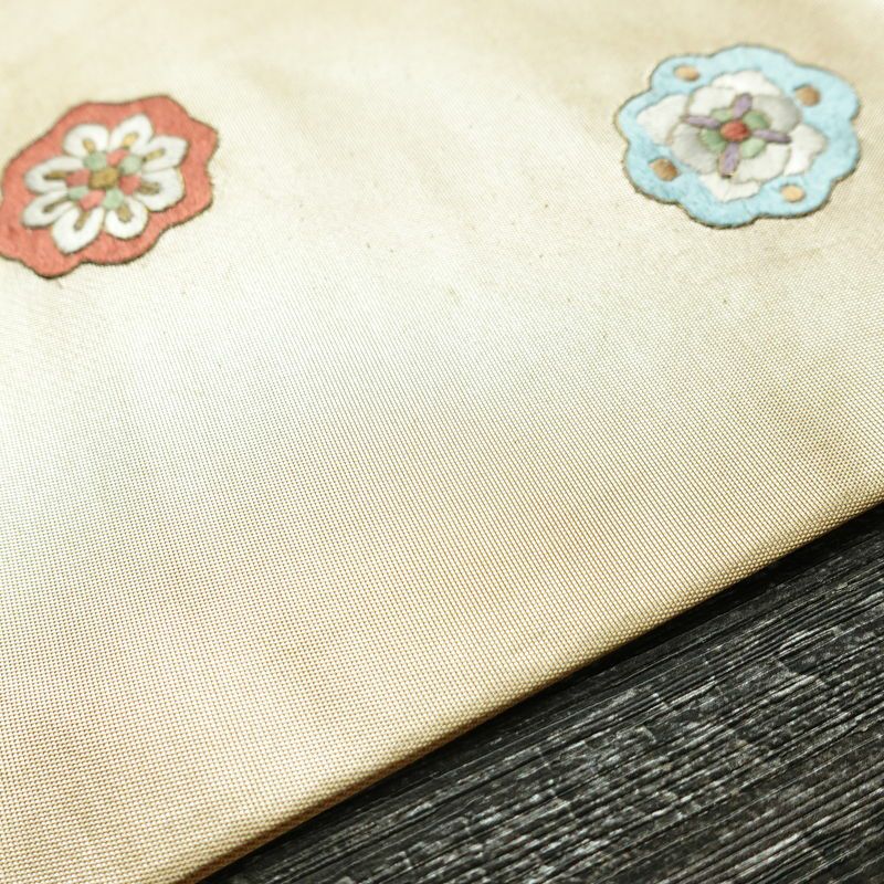 名古屋帯 太鼓柄 正絹 幾何学柄・抽象柄 名古屋仕立て 箔 刺繍 帯 黄・黄土色_画像13