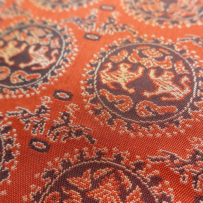 名古屋帯 全通柄 美品 正絹 幾何学柄・抽象柄 名古屋仕立て 帯 赤・朱_画像6